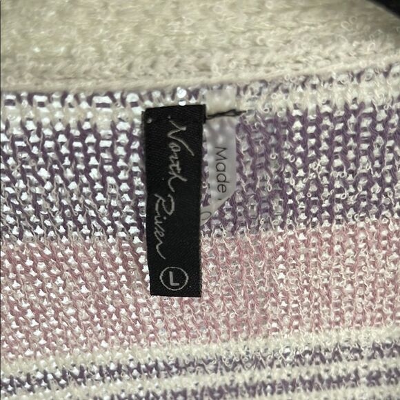 North RiverStriped Women's cardigan long Sweater - Purple and Cream - Picture 2 of 6